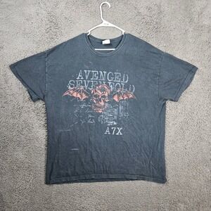 Avenged Sevenfold A7X Deathbat Graphic T-Shirt Mens 2XL Hanes Heavyweight Black